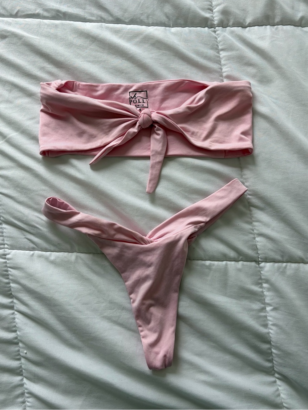 Oh Polly Swim Pink Bandeau Thong Bikini Set Size Small